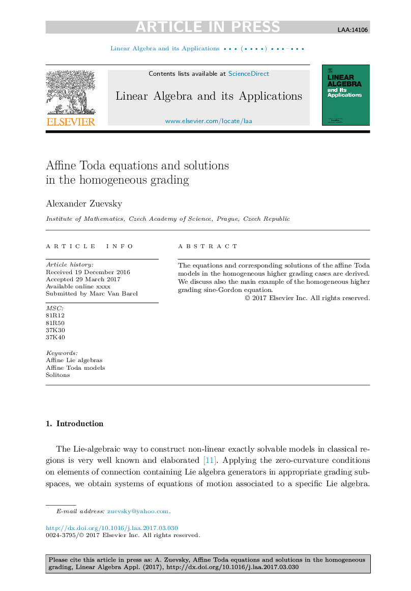 Affine Toda equations and solutions in the homogeneous grading