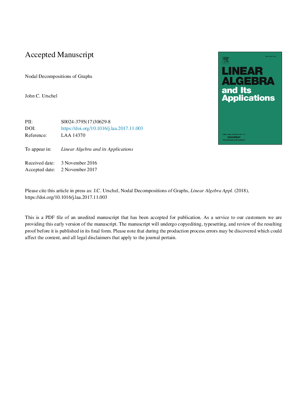 Nodal decompositions of graphs