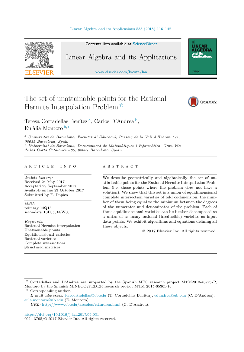 The set of unattainable points for the Rational Hermite Interpolation Problem