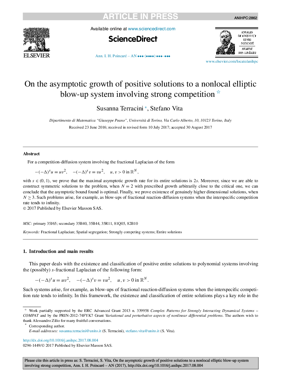 در مورد رشد غیرمستقیم راه حل های مثبت برای یک سیستم انفجاری بیضوی غیر محلی که شامل رقابت شدید است