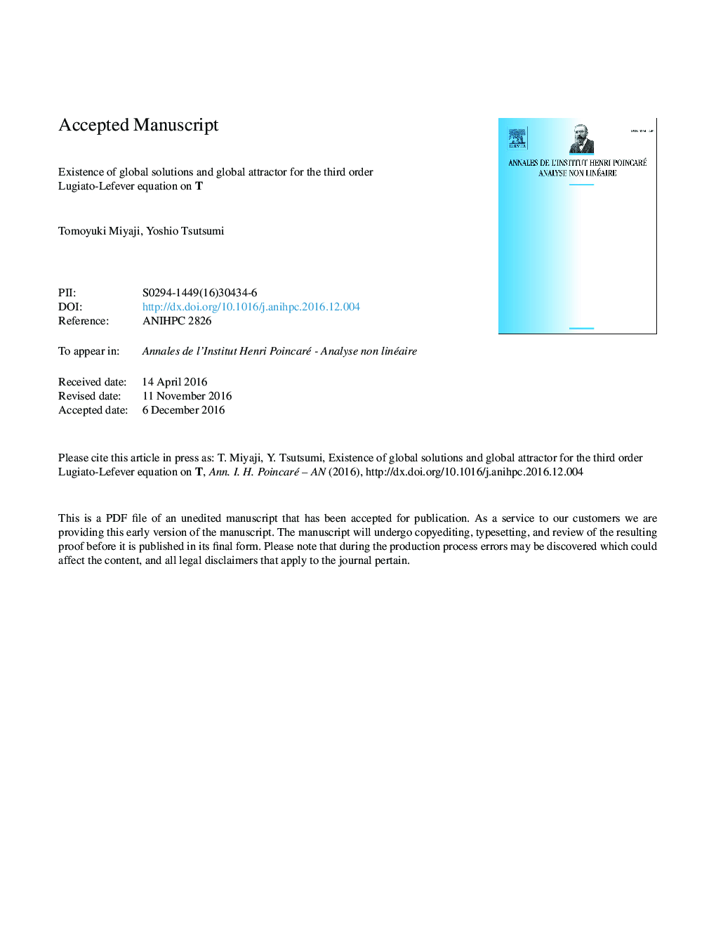 Existence of global solutions and global attractor for the third order Lugiato-Lefever equation on T