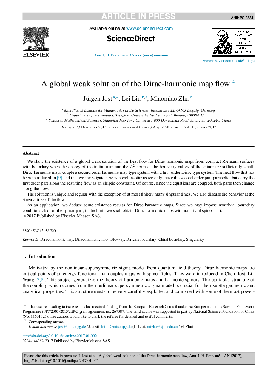 A global weak solution of the Dirac-harmonic map flow