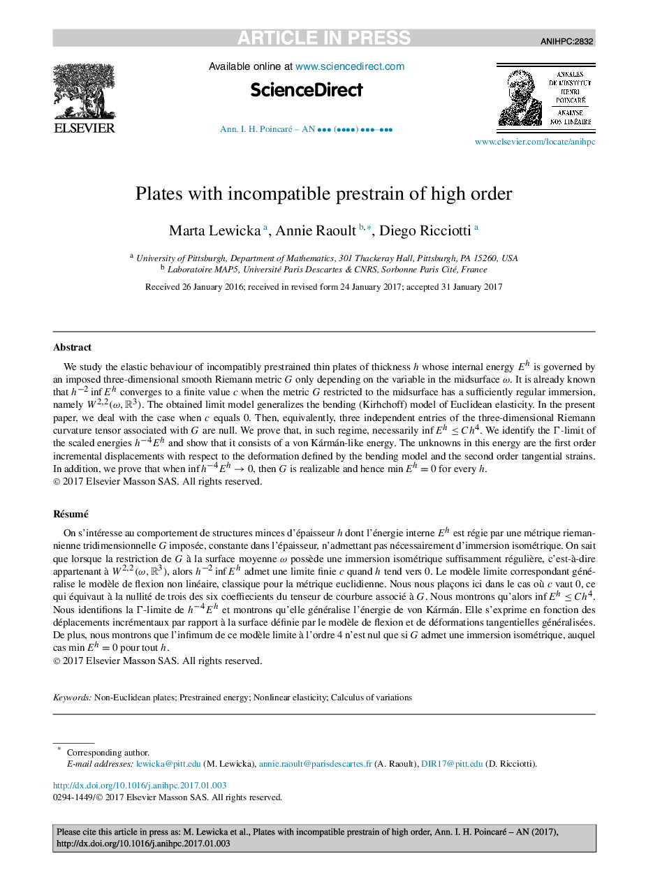 Plates with incompatible prestrain of high order