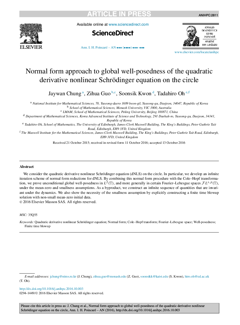 Normal form approach to global well-posedness of the quadratic derivative nonlinear Schrödinger equation on the circle