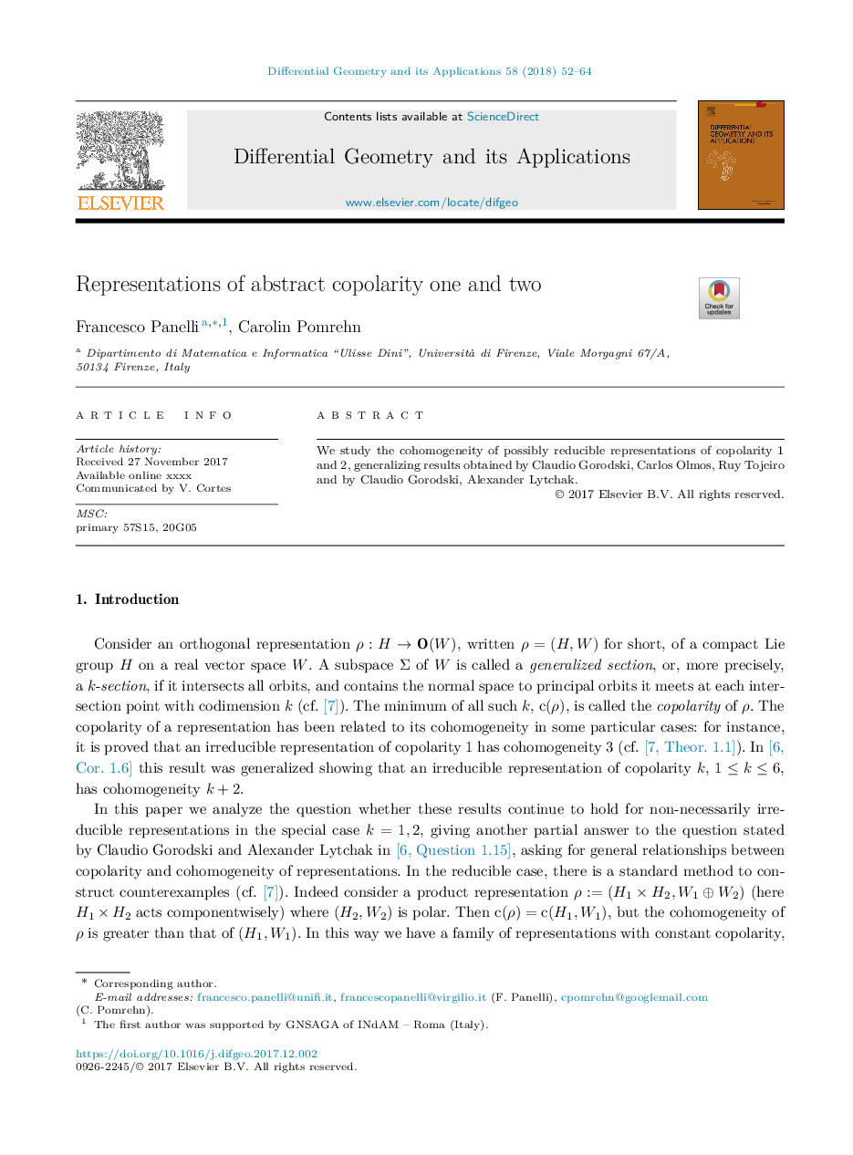 Representations of abstract copolarity one and two