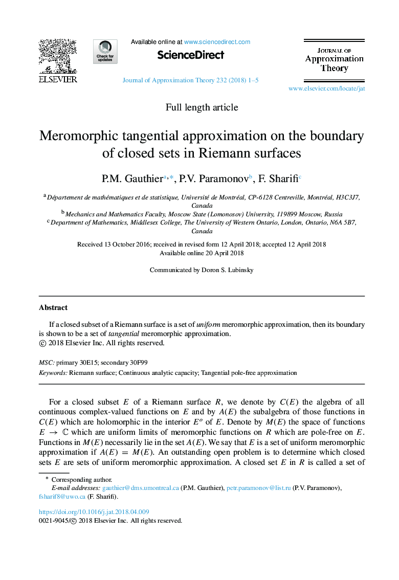Meromorphic tangential approximation on the boundary of closed sets in Riemann surfaces