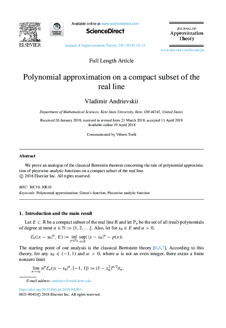 Polynomial approximation on a compact subset of the real line