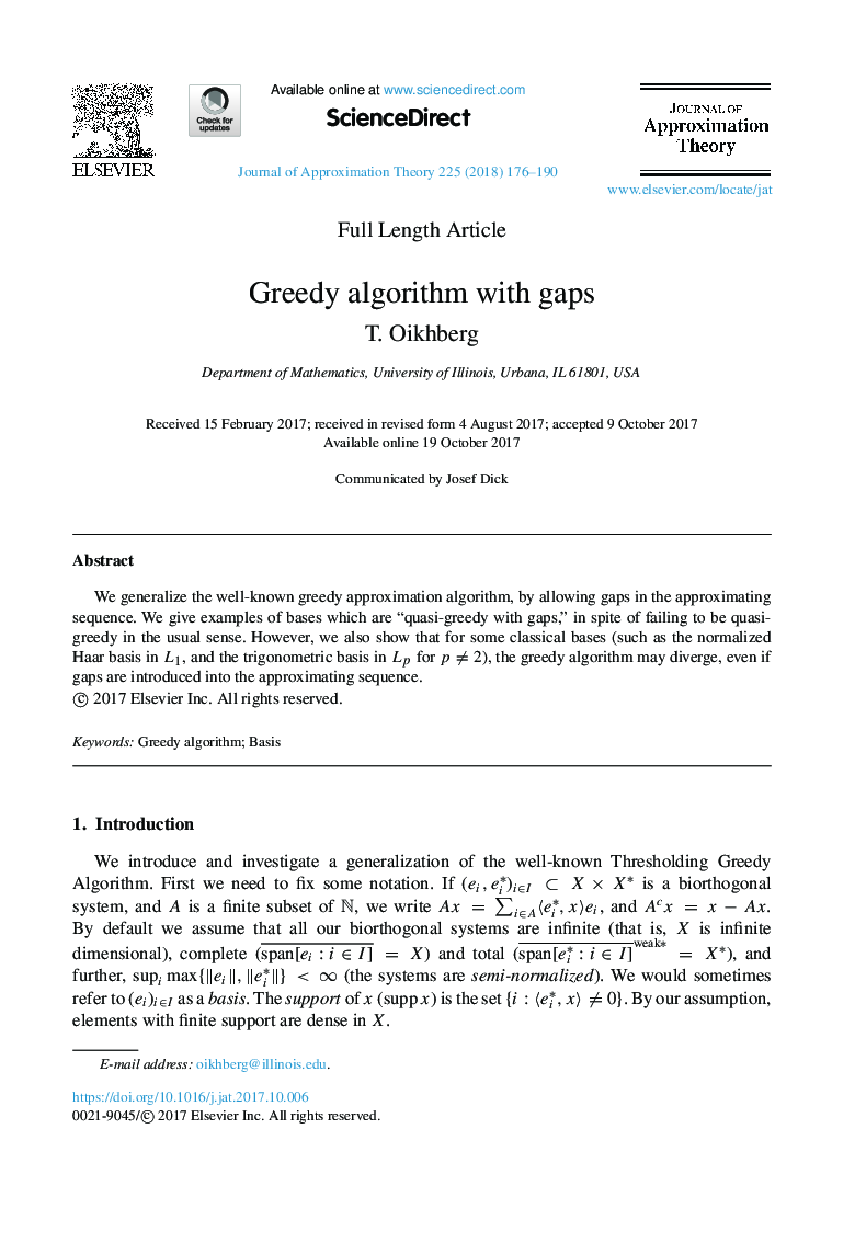 Greedy algorithm with gaps