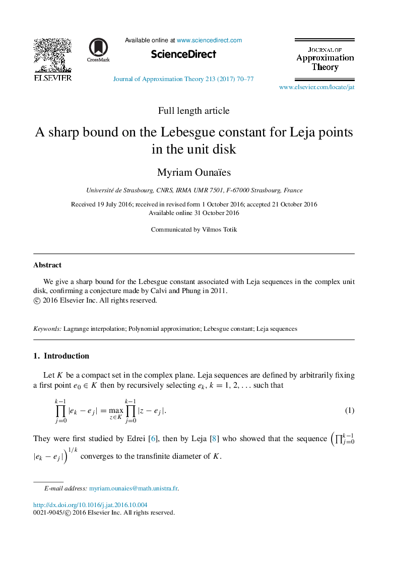 A sharp bound on the Lebesgue constant for Leja points in the unit disk