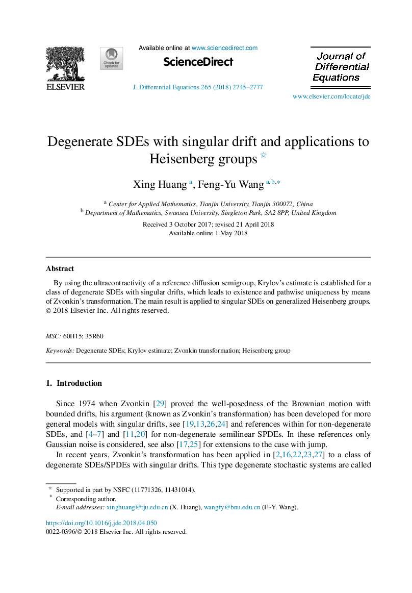 Degenerate SDEs with singular drift and applications to Heisenberg groups