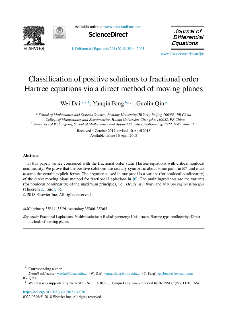 Classification of positive solutions to fractional order Hartree equations via a direct method of moving planes