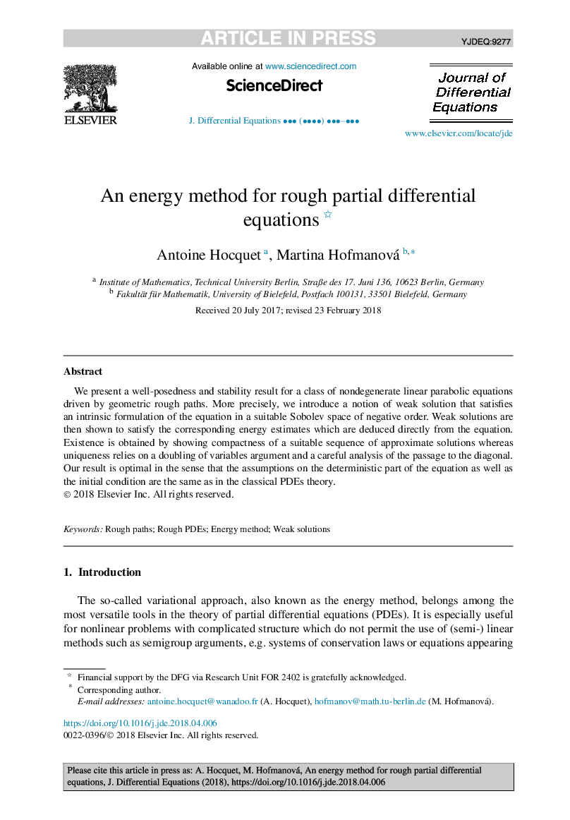 An energy method for rough partial differential equations