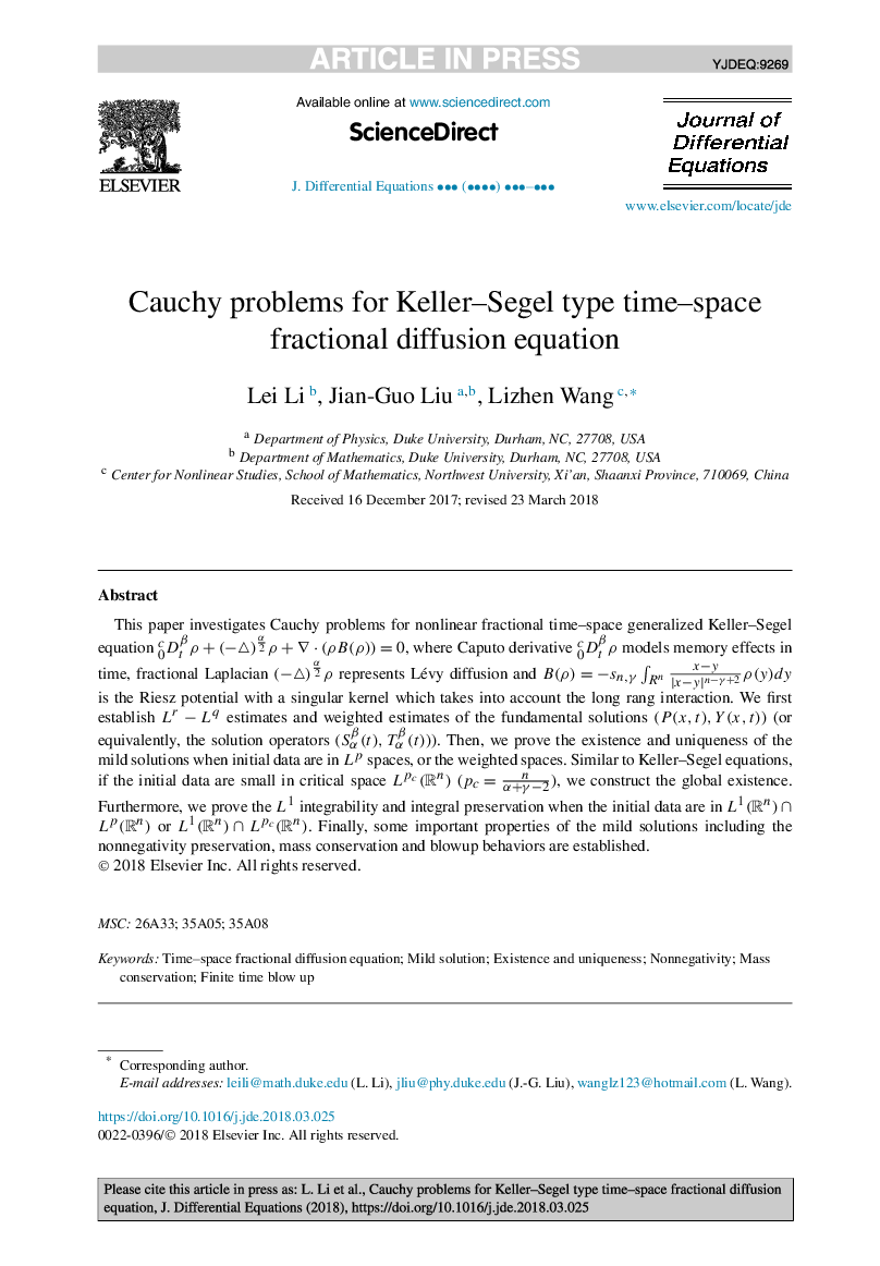 Cauchy problems for Keller-Segel type time-space fractional diffusion equation