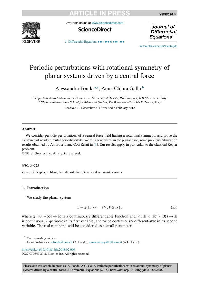 Periodic perturbations with rotational symmetry of planar systems driven by a central force