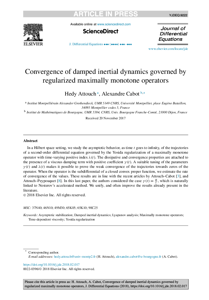 Convergence of damped inertial dynamics governed by regularized maximally monotone operators