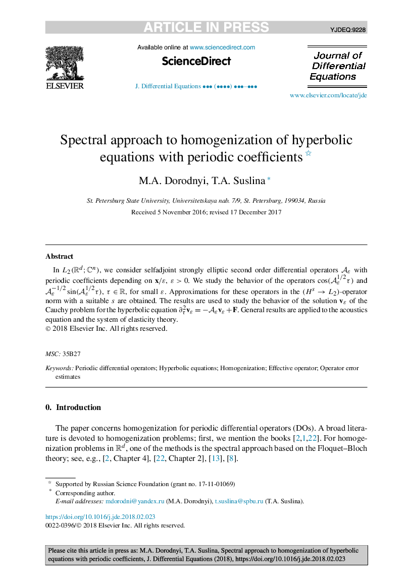 Spectral approach to homogenization of hyperbolic equations with periodic coefficients