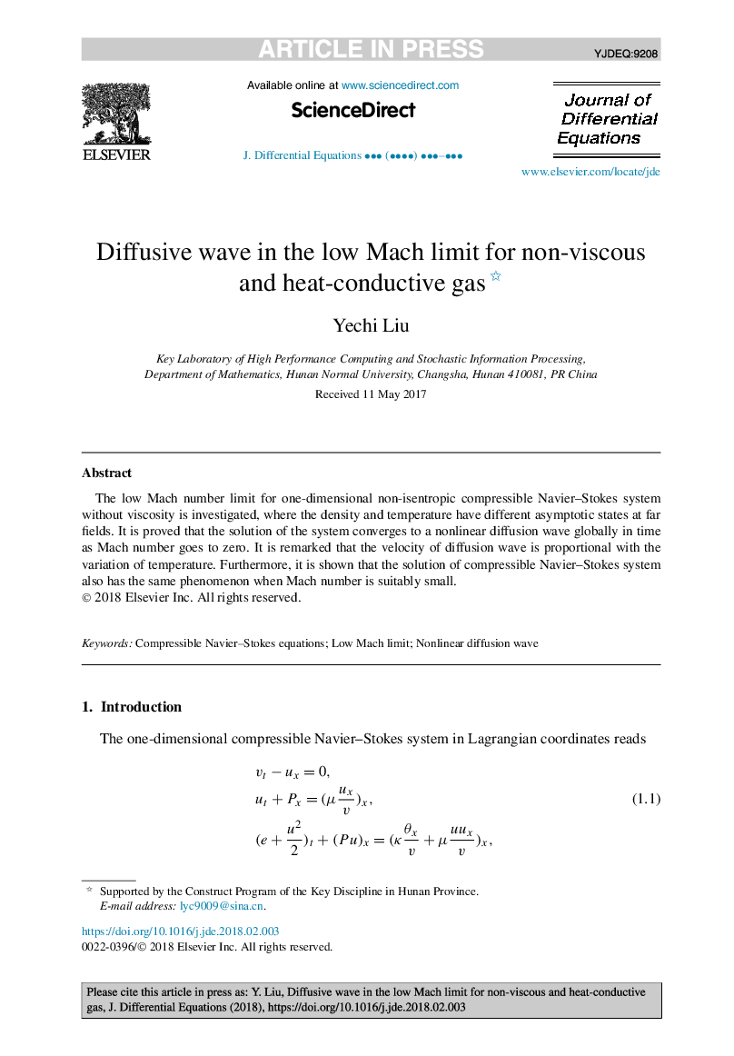 Diffusive wave in the low Mach limit for non-viscous and heat-conductive gas