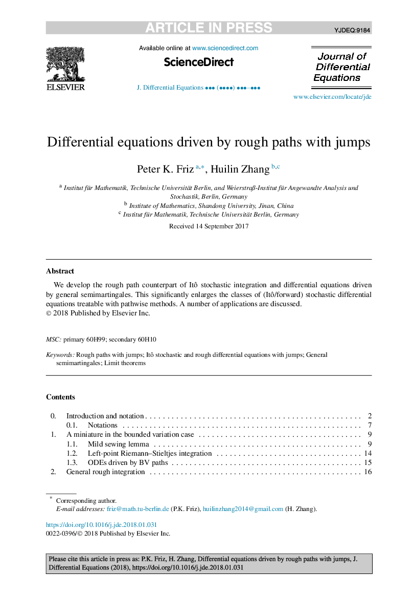 Differential equations driven by rough paths with jumps