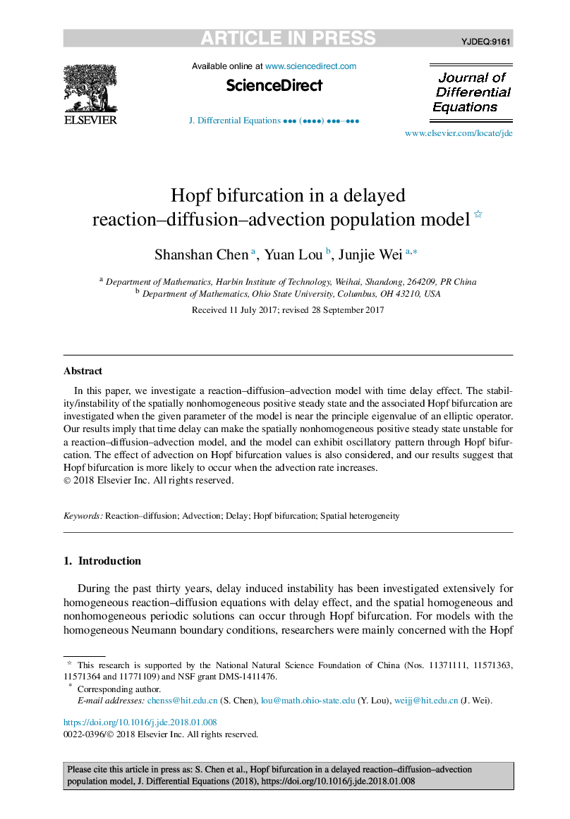 Hopf bifurcation in a delayed reaction-diffusion-advection population model