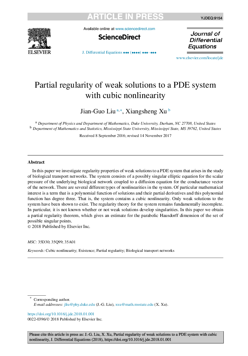 Partial regularity of weak solutions to a PDE system with cubic nonlinearity