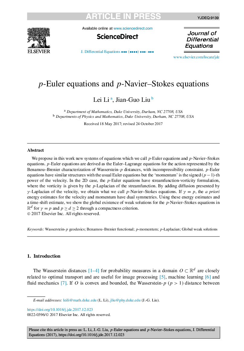p-Euler equations and p-Navier-Stokes equations