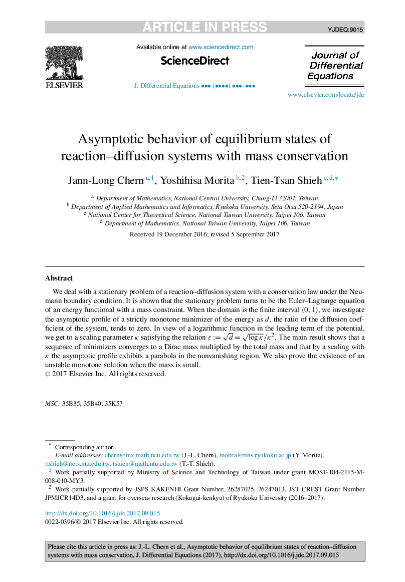 Asymptotic behavior of equilibrium states of reaction-diffusion systems with mass conservation