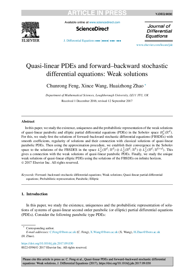 Quasi-linear PDEs and forward-backward stochastic differential equations: Weak solutions