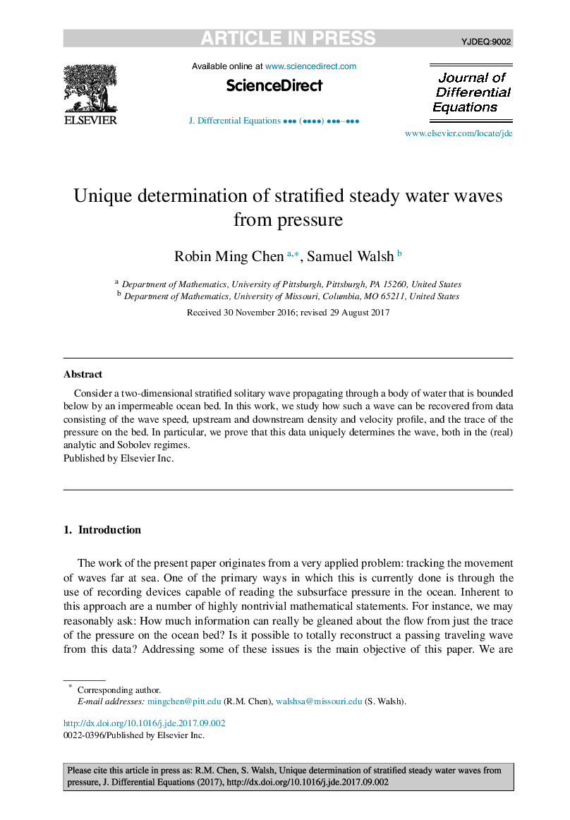 Unique determination of stratified steady water waves from pressure