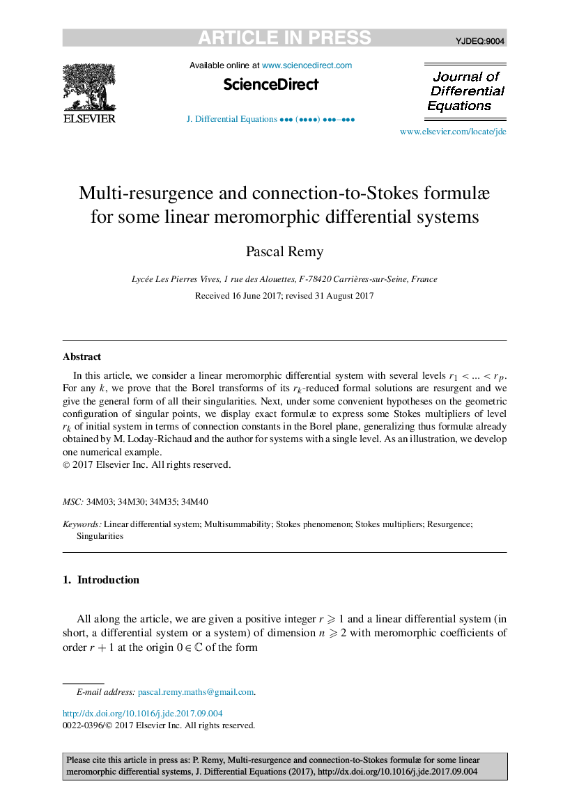 Multi-resurgence and connection-to-Stokes formulÃ¦ for some linear meromorphic differential systems
