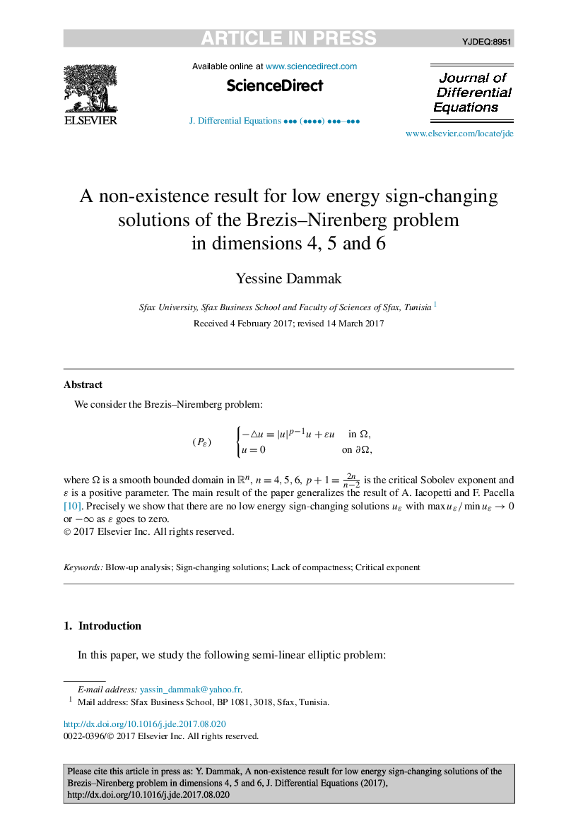 A non-existence result for low energy sign-changing solutions of the Brezis-Nirenberg problem in dimensions 4, 5 and 6