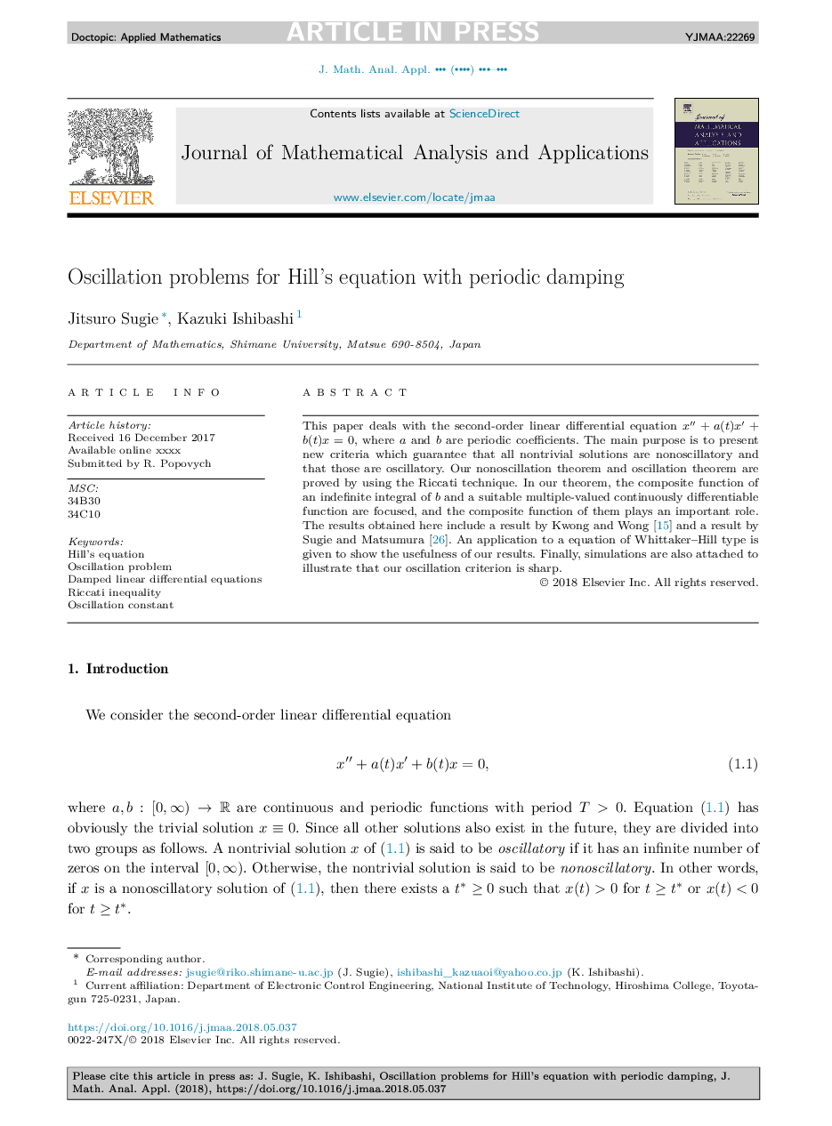 Oscillation problems for Hill's equation with periodic damping