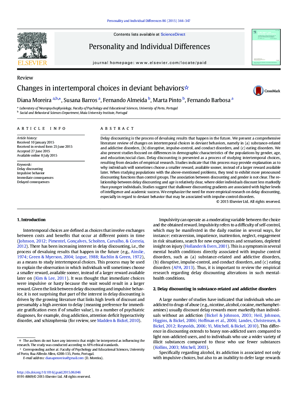 Changes in intertemporal choices in deviant behaviors 