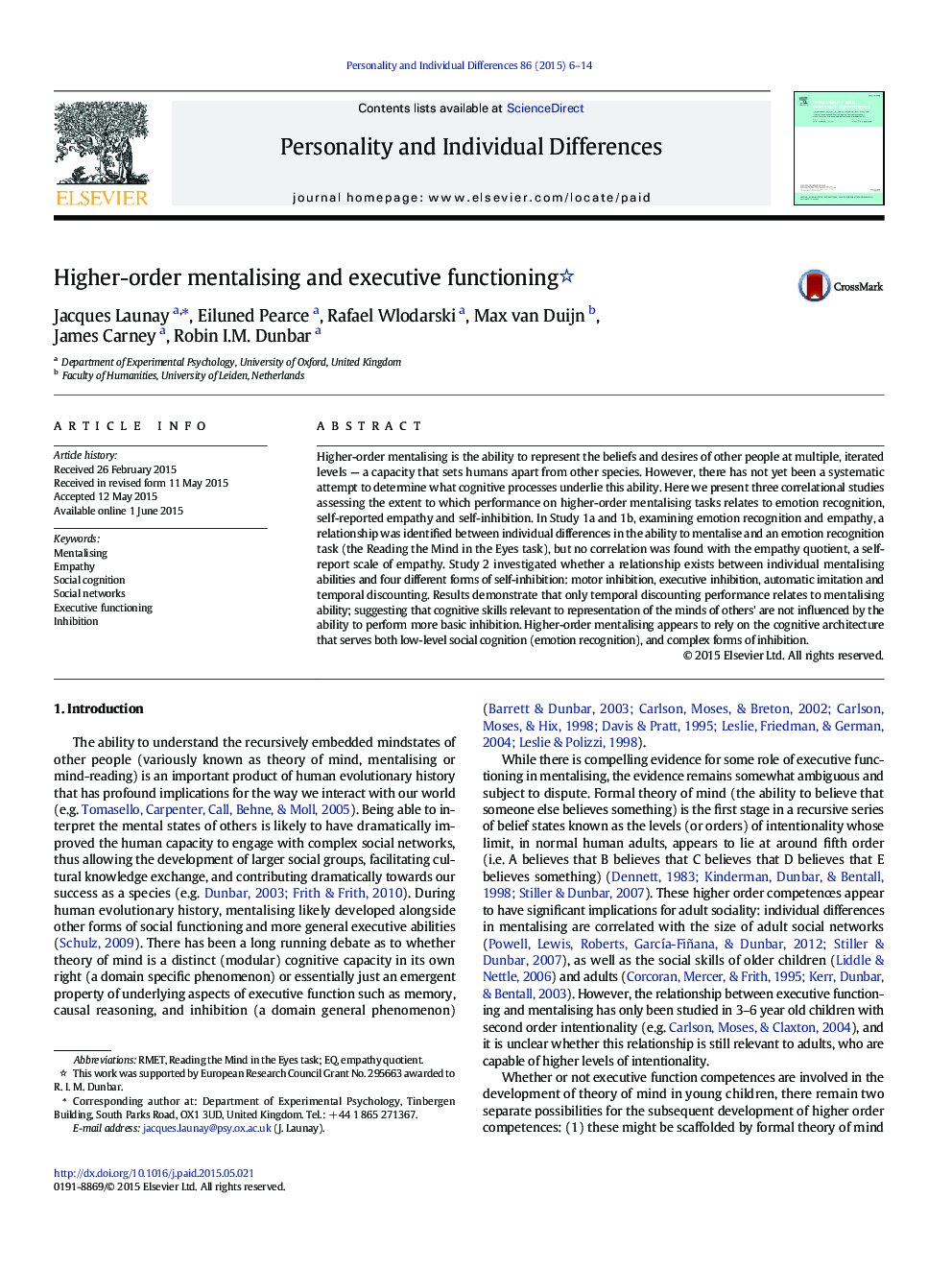 Higher-order mentalising and executive functioning 