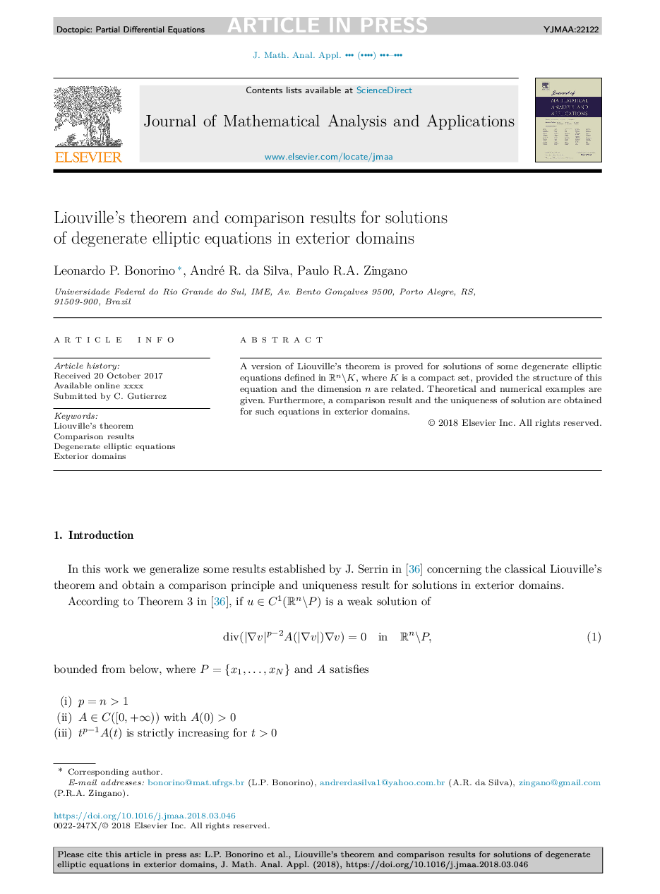 Liouville's theorem and comparison results for solutions of degenerate elliptic equations in exterior domains