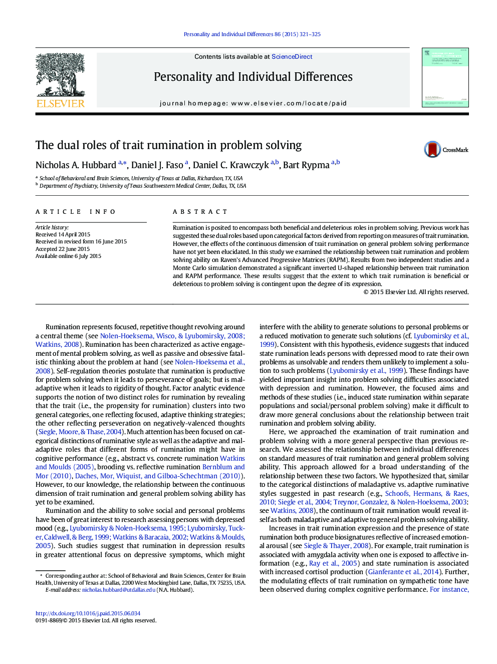 The dual roles of trait rumination in problem solving