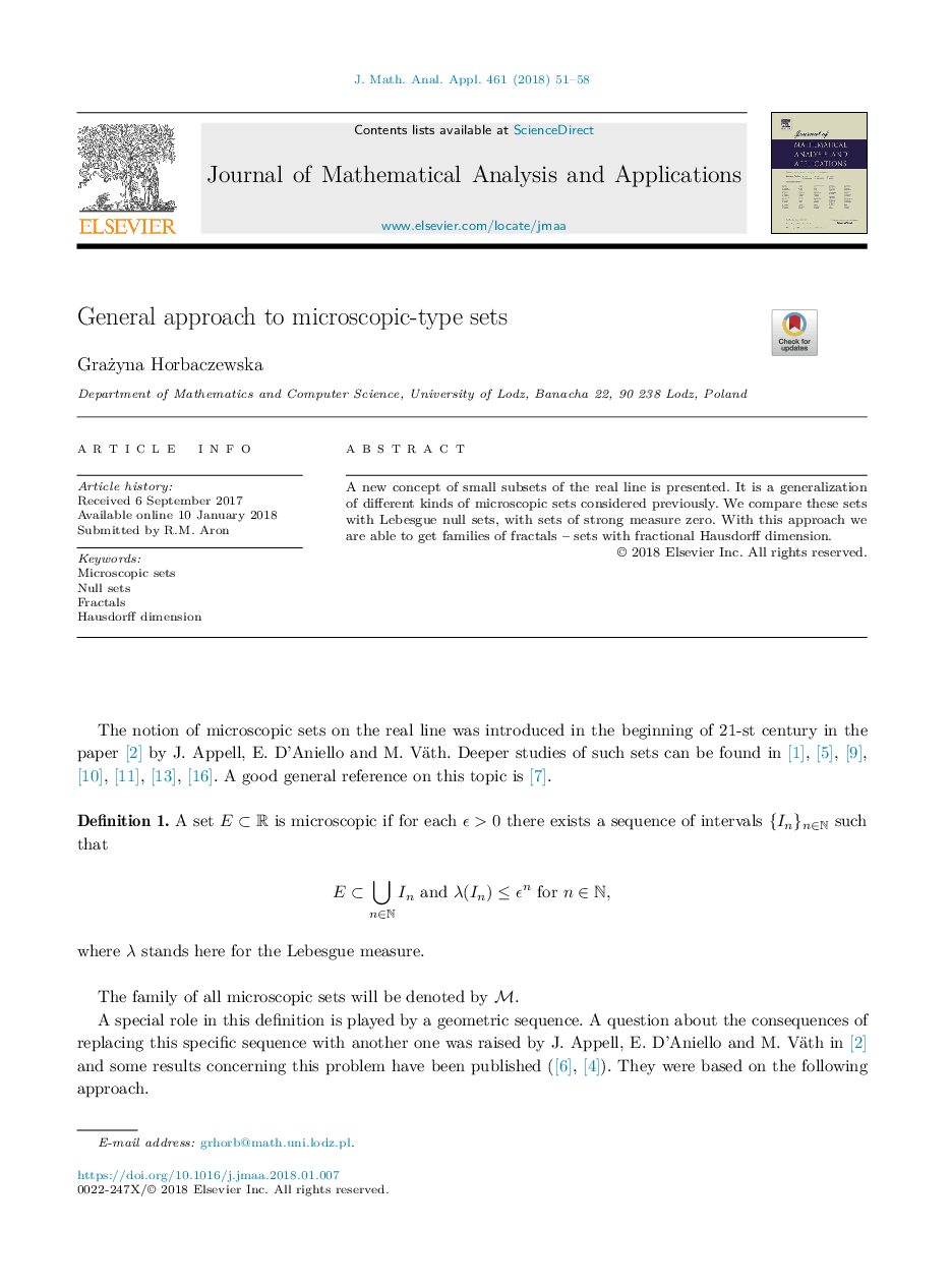 General approach to microscopic-type sets