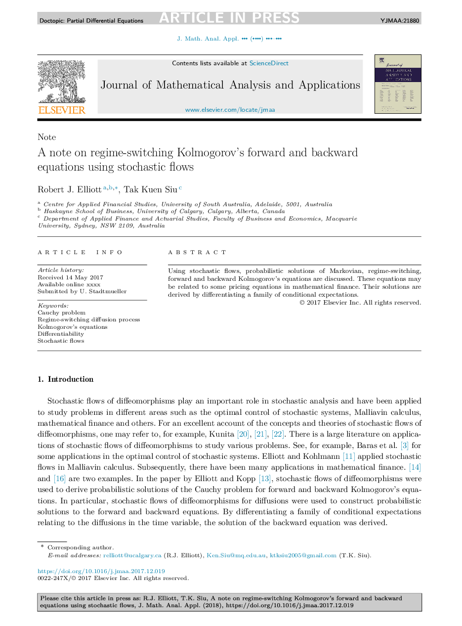 A note on regime-switching Kolmogorov's forward and backward equations using stochastic flows