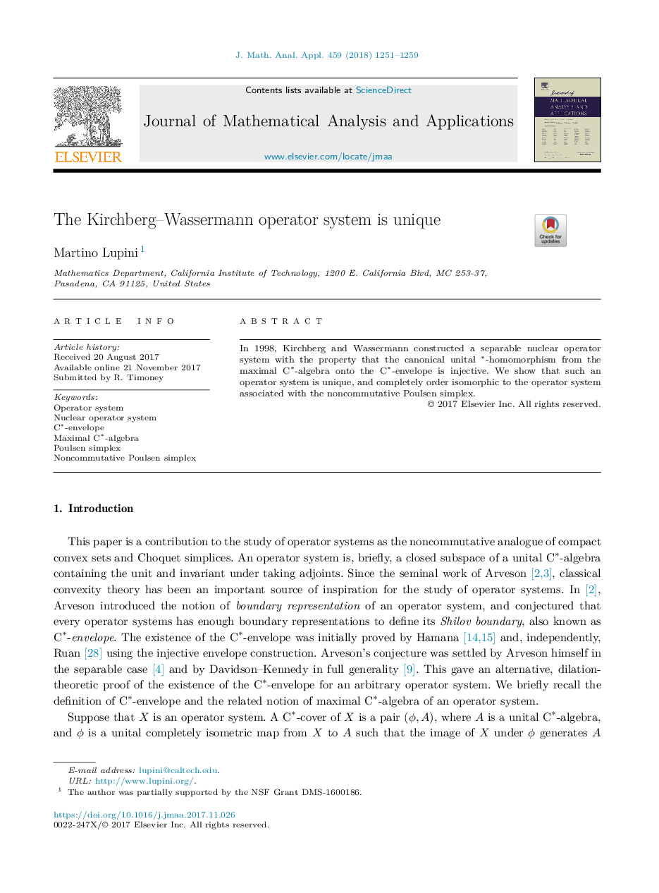 The Kirchberg-Wassermann operator system is unique