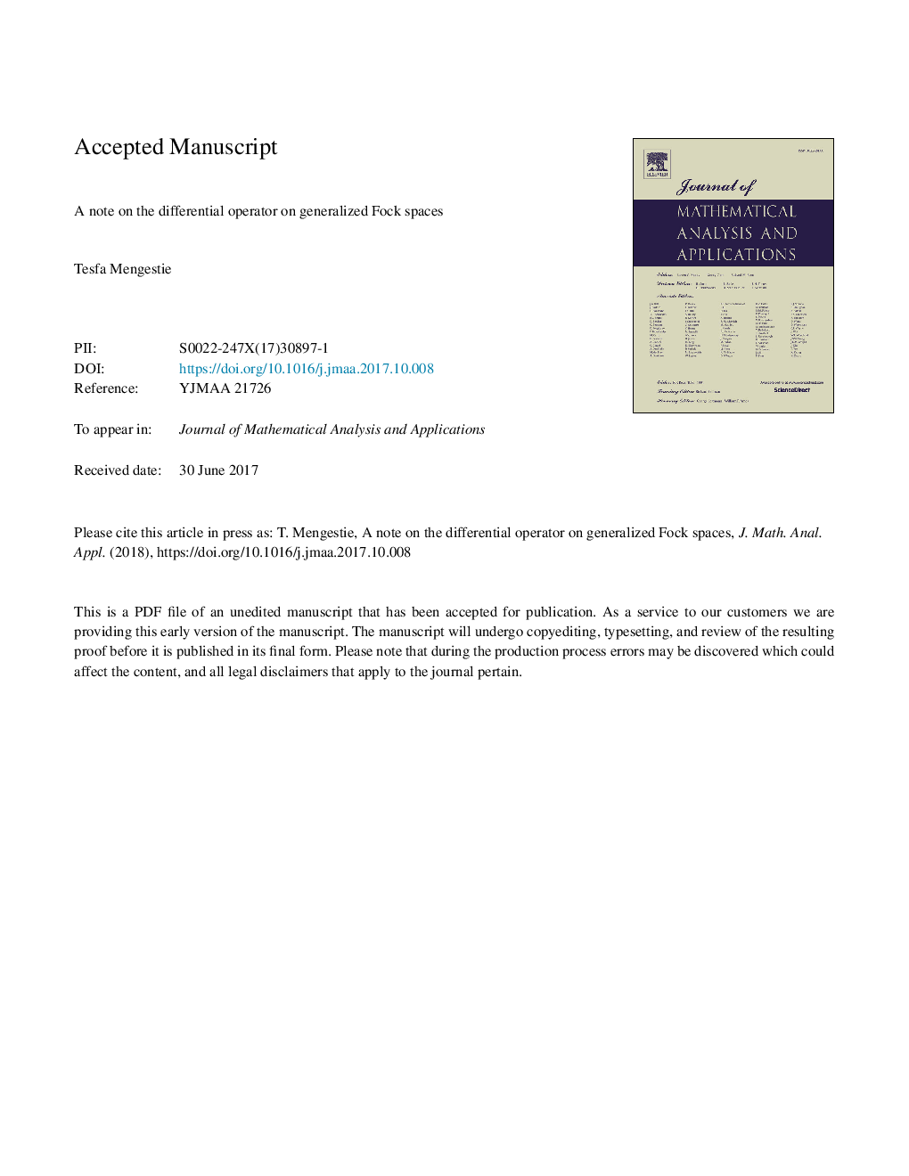 A note on the differential operator on generalized Fock spaces