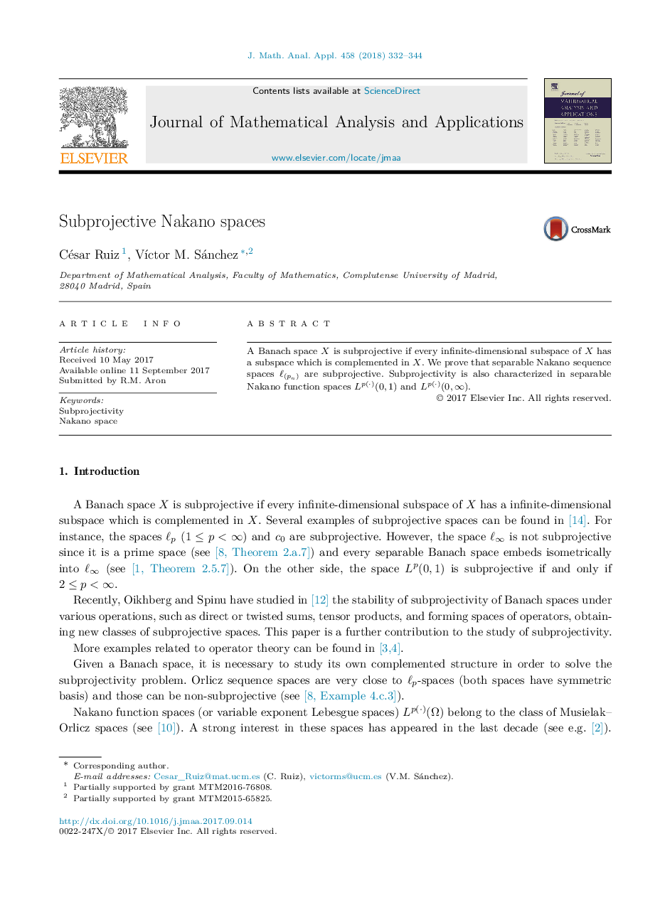 Subprojective Nakano spaces