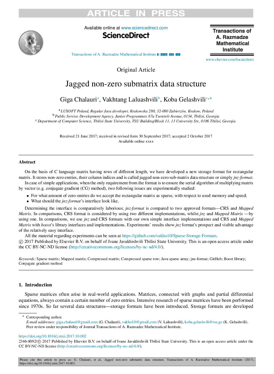 Jagged non-zero submatrix data structure