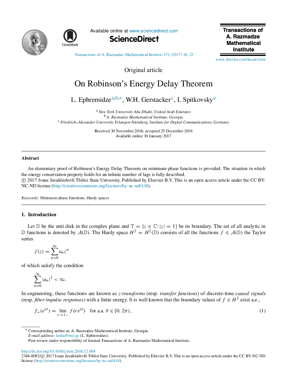 On Robinson's Energy Delay Theorem