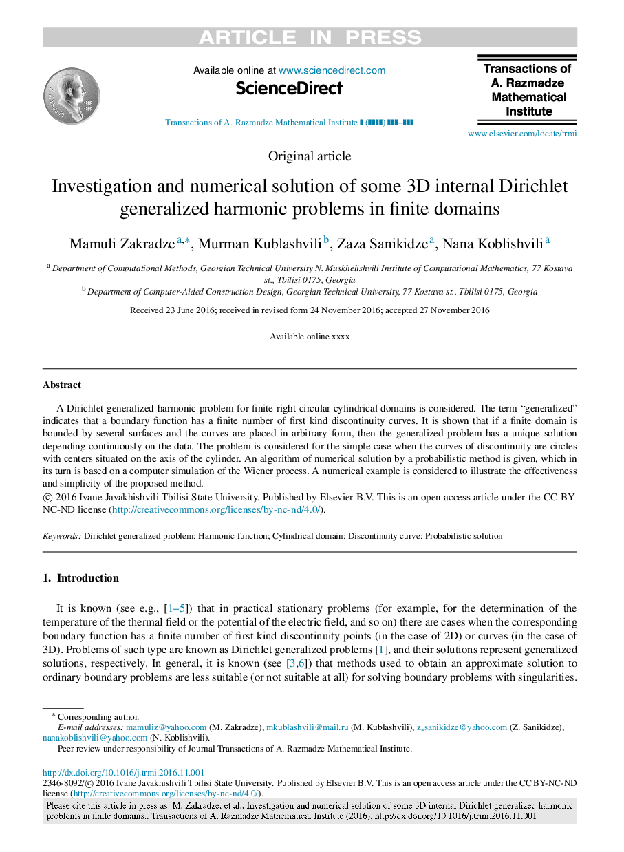 Investigation and numerical solution of some 3D internal Dirichlet generalized harmonic problems in finite domains