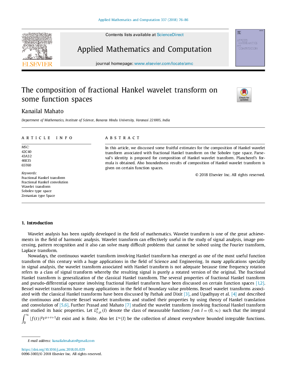 The composition of fractional Hankel wavelet transform on some function spaces