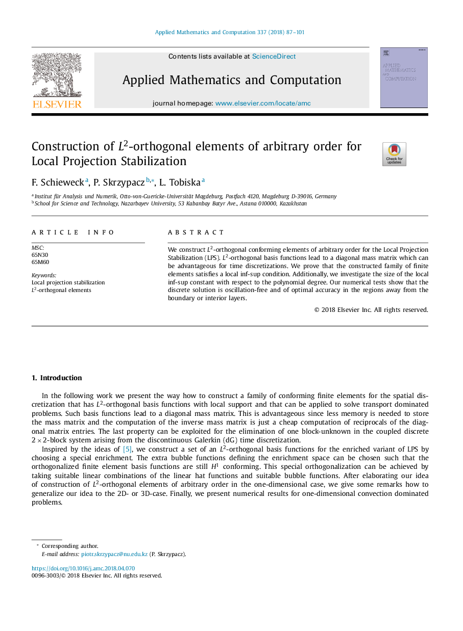 Construction of L2-orthogonal elements of arbitrary order for Local Projection Stabilization