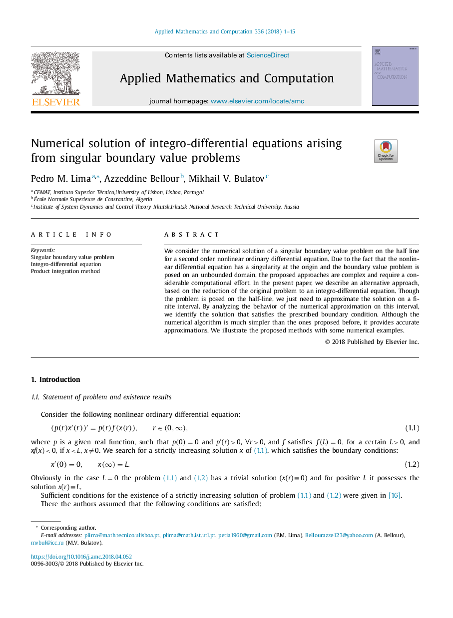 Numerical solution of integro-differential equations arising from singular boundary value problems