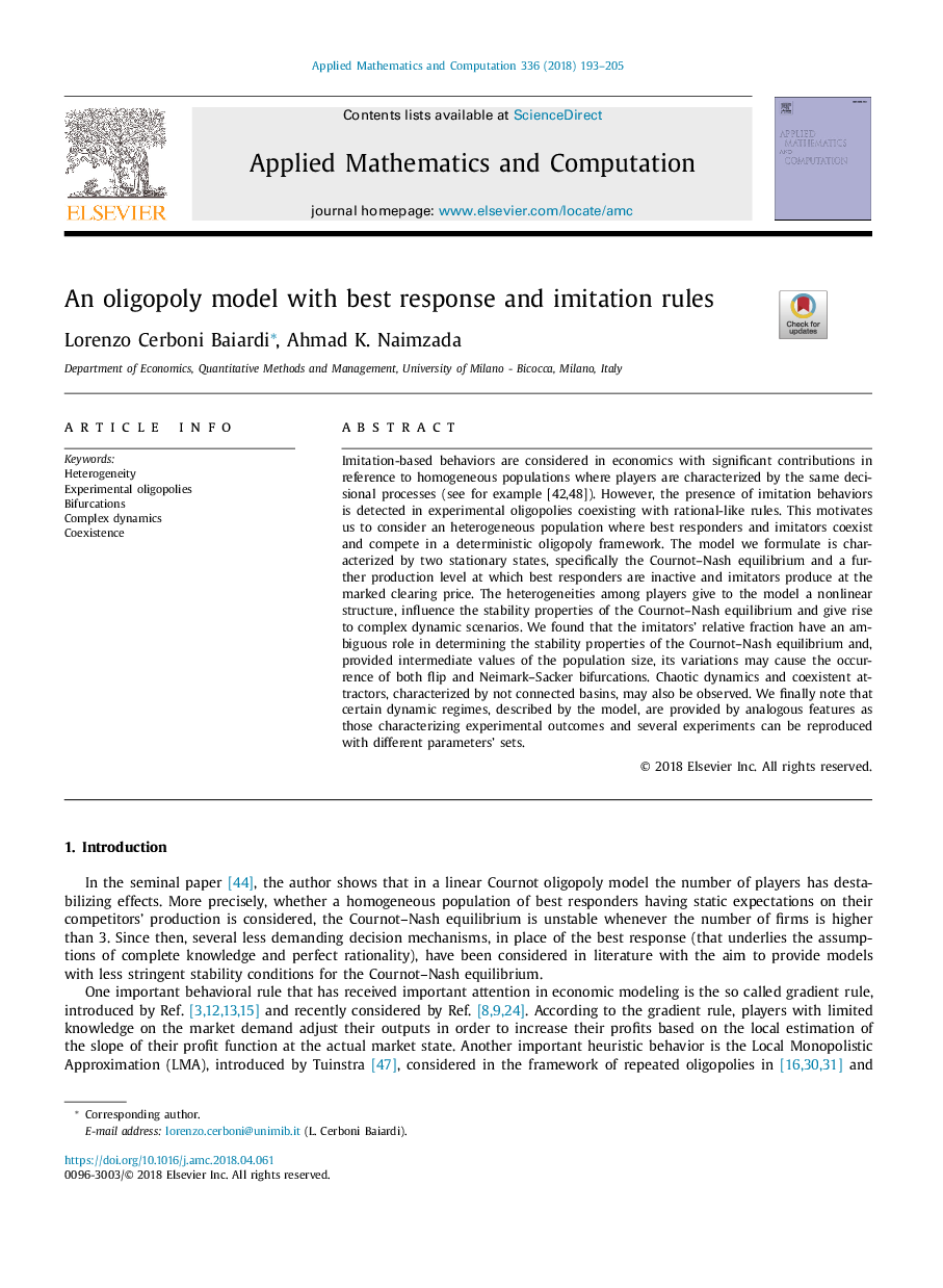 An oligopoly model with best response and imitation rules