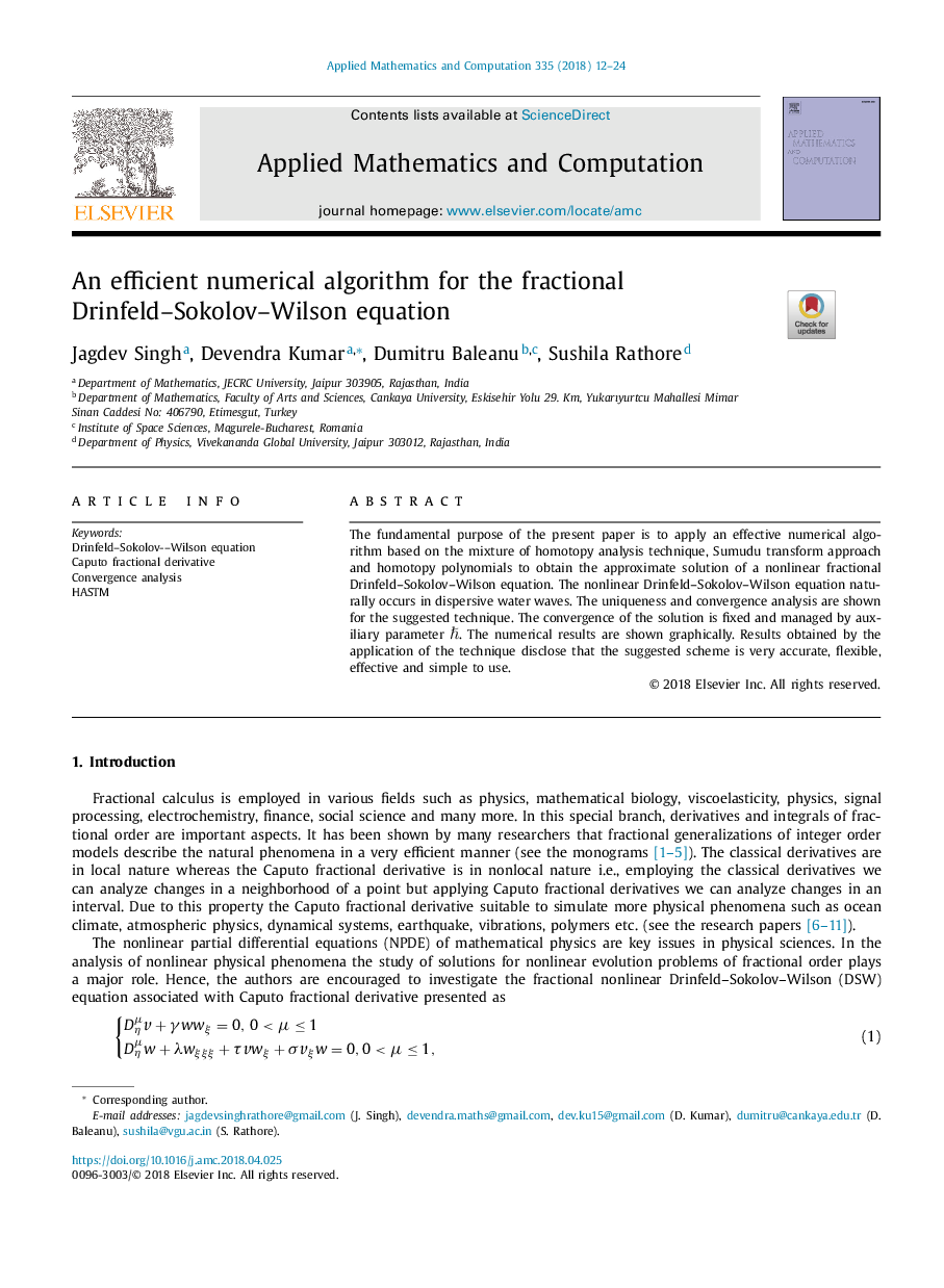 An efficient numerical algorithm for the fractional Drinfeld-Sokolov-Wilson equation