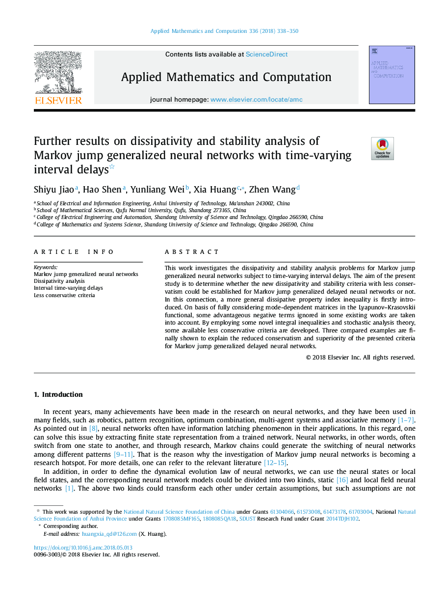 Further results on dissipativity and stability analysis of Markov jump generalized neural networks with time-varying interval delays