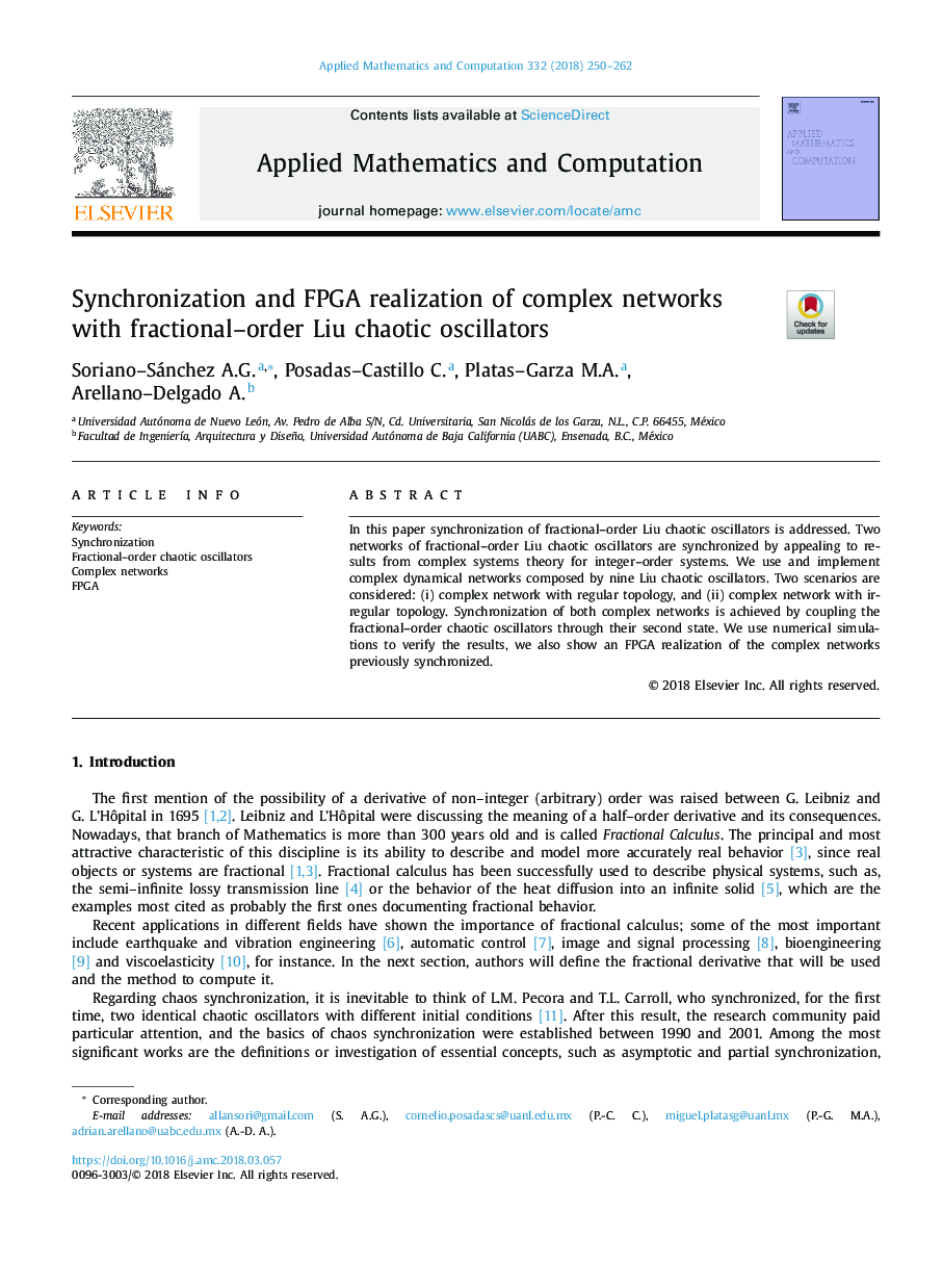 Synchronization and FPGA realization of complex networks with fractional-order Liu chaotic oscillators